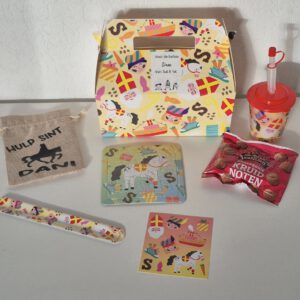 Happy meal box sinterklaas - met jute pepernoten zakje