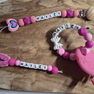 Voorbeeld speenkoord, bijtring en hanger set