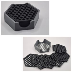 Set van 6 hexagon onderzetters inclusief houder