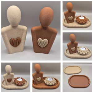 Plateau + beeldje + waxinelicht houder